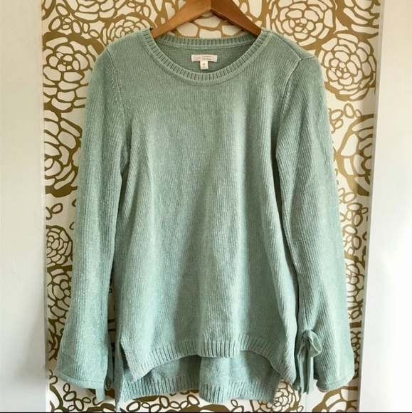 LC Lauren Conrad Mint Green Fuzzy Sweater Bow Sleeve Hi Low Women's Medium M EUC - Picture 3 of 13